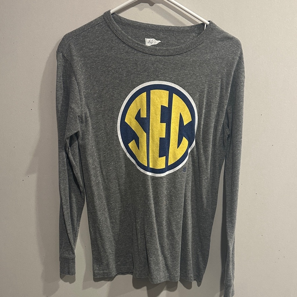 Lauren James Gray Long Sleeve Top with Yellow and Blue Logo